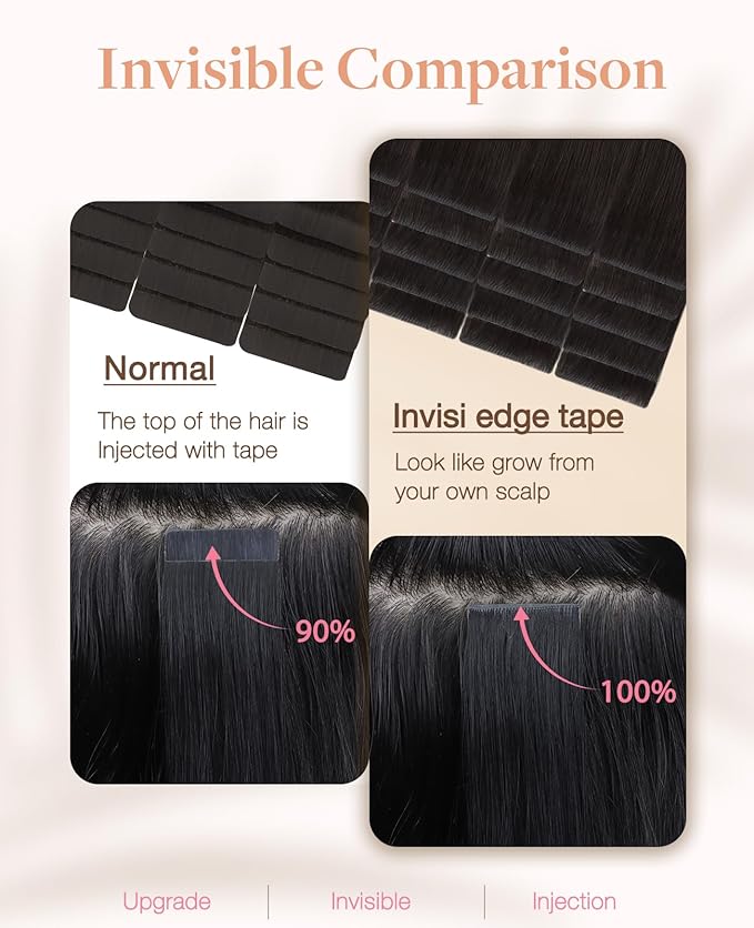 GOO GOO Invisi Edge Tape in Hair Extensions Human Hair, 2 Dark Brown, 10pcs 14inch 25g, Virgin Remy Hair, Seamless Injected Tape, Natural Look
