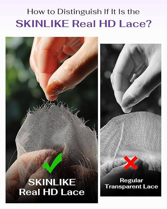 SKINLIKE Real HD Lace Wig 13x6 Full Frontal HD Lace Front Wigs Human Hair Pre Plucked Bleached Knots 180% Density 0.10mm Ultra-thin Invisible Lace Straight Human Hair Wigs For Women 22 Inch
