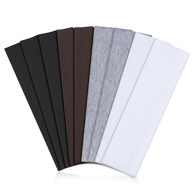 9 Pack Headbands for Women Non Slip - Elastic Cotton Fabric - Sweat Absorption - Soft Cloth Hair Bands for Women's Hair, Stretchy Sports Headbands for Workout Yoga Gym - E