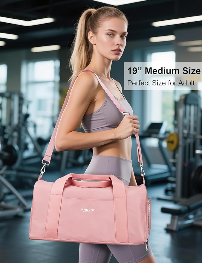 Pink Gym Bag for Women Girls with Shoe Compartment & Wet Pocket - Duffle Bag for Travel Sports Fitness Workout Athletic, 19"- Medium