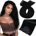 Moresoo Jet Black Seamless Clip in Hair Extensions Human Hair Jet Black Hair Extensions Clip ins Long Pu Weft Invisible for Women Straight And Thick 135g/7pcs 20 inch