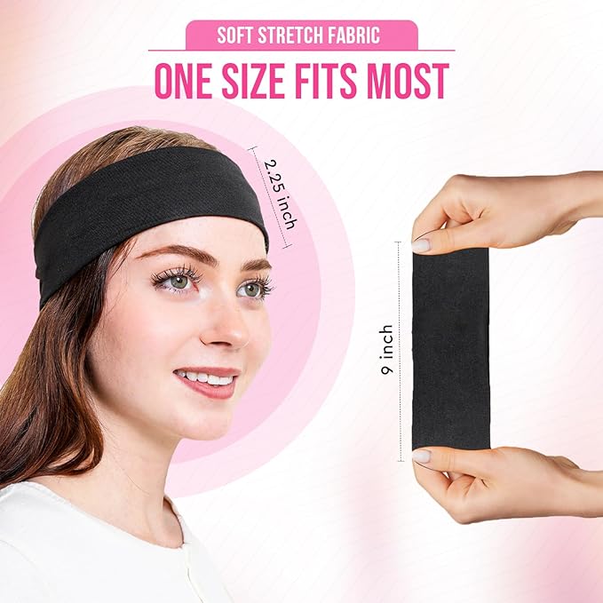 Styla Hair Headbands for Women Stretch Fashion Head Bands 10 Pack Non-Slip Head Wraps Great for Spa, Sports, Yoga, Pilates, Running, Gym Headband, Workouts (Black)