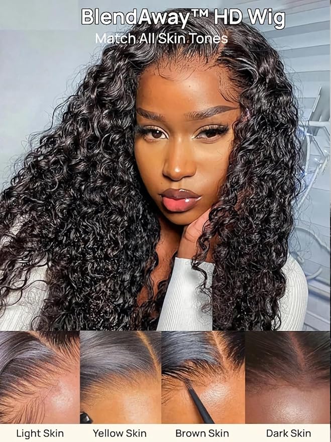 Julia Hair Bye Bye Knots Wig 13x4 Glueless Wigs Human Hair Mixed Curls Water Wave and Jerry Curly Fluffy Wig Pre Everything Pre Plucked Pre Cut HD Lace Bleached Knots Natural Black 24 Inch