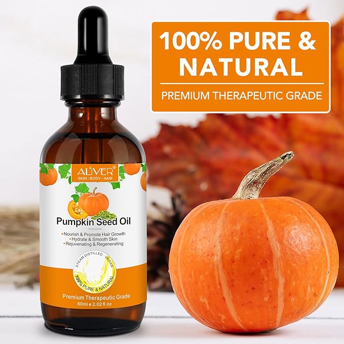 NIFEISHI Organic Pumpkin Seed Oil for Hair Growth & Scalp Care – Cold Pressed, Pure & Natural Hair Serum to Strengthen, Repair Dry Damaged Hair, Moisturize Skin, Face & Body – 2.02 Fl Oz