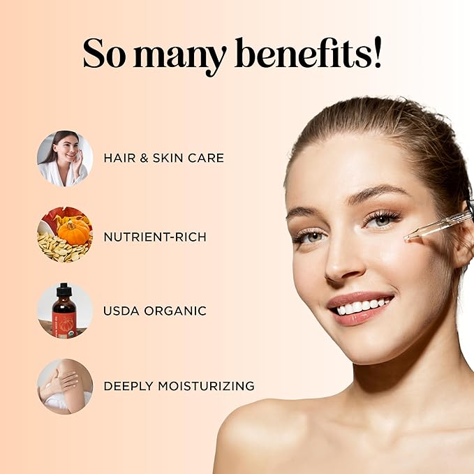 Maple Holistics Pumpkin Seed Oil Organic Certified - 100% Pure Organic Pumpkin Seed Oil for Hair and Anti Aging Face Oil - USDA Organic for Dry Hair and Volume - Virgin Cold Pressed & Unrefined (4oz)