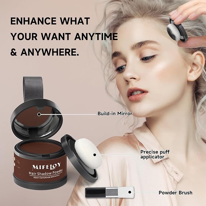 Root Touch Up Powder, Instantly Gray Hair Cover Up, Women Color Root Coverage Shadow Powder for Thinning Grey Hairline, Men Roots Concealer for Hair Loss Beard Line Eyebrow, Red Brown