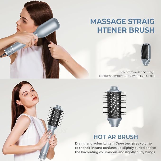 Hair Dryer Brush, 5 in 1 Blow Dryer Brush Set, High Speed Hot Air Styler, Auto Wrap Curlers for Frizz-Free Volume, Smooth Hair&No Heat Damage Hair Styling Tools Gift for Drying Curling Straightening