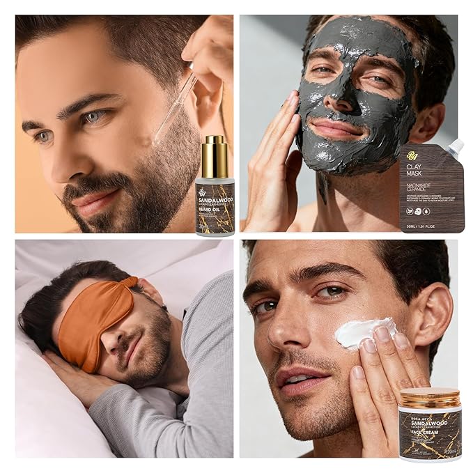 36 Pcs Christmas Gifts For Men, Sandalwood Bath & Body Gift Basket, Beard Grooming Set, Face Skin Care Kit, Men Home Spa Gift, Bath Bomb, Bear Oil, Birthday, Valentines, Father's Day, Dad, Anniversary