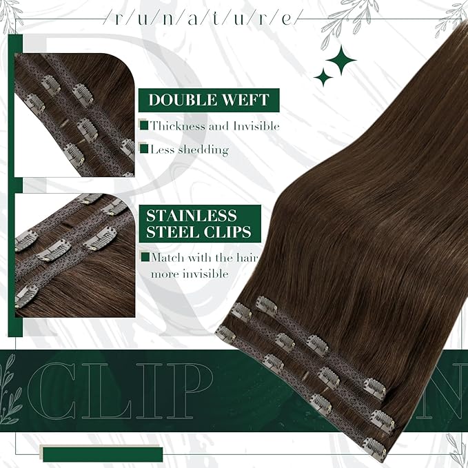 RUNATURE Brown Clip in Hair Extensions, Real Hair Extensions Clip Ins, Short Human Hair Clip in Extensions 10 Inch, Remy Straight Hair Clip Ins, 50g 3pcs #4 Chocolate Brown