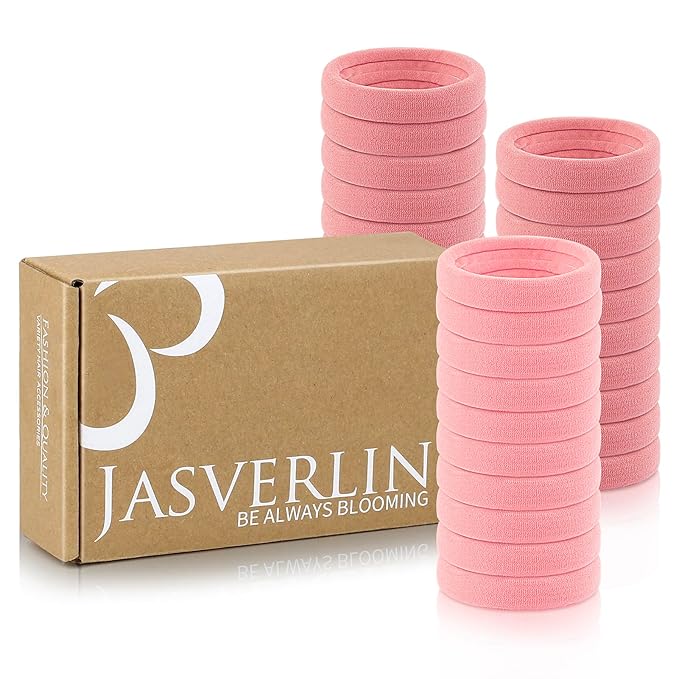 2.4 Inch Pink Hair Ties for Girls Thick Hair, Large Soft Hairties Seamless Cotton Bands for Women, No Damage Crease-free Nylon Elastic Scrunchies Curly Accessories 30 Pcs
