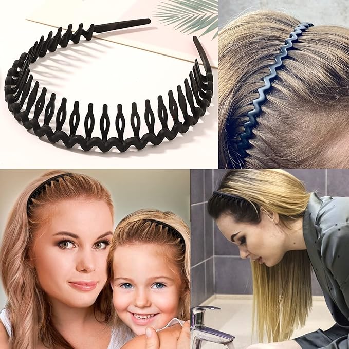 LAPOHI 10 PCS Fashion Black Brown Effortless Plastic Headbands with Teeth Comb Black Skinny Headbands No Slip Hair Bands for Women Men Teen Girls