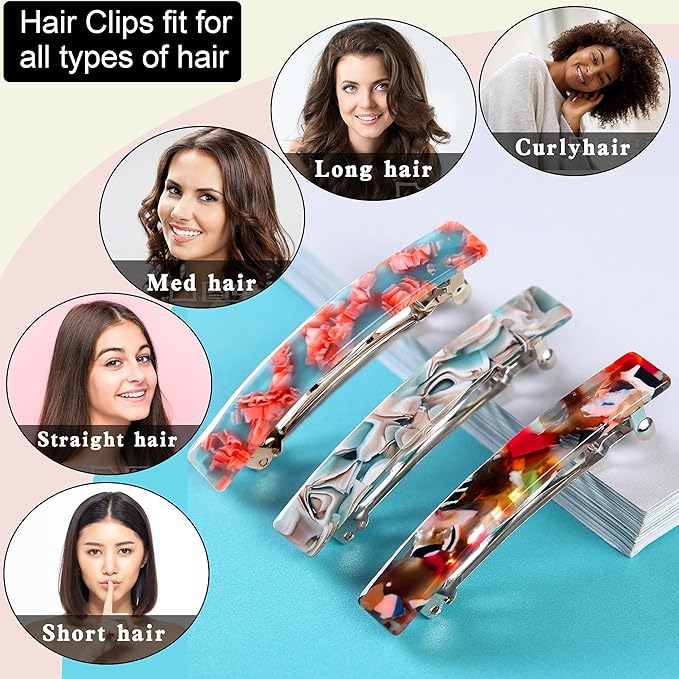 Fsmiling Hair Barrettes for Women French Hair Barrette Clip Small Acetate Hair Clips Barrette No Slip Hair Accessories 3-Pack