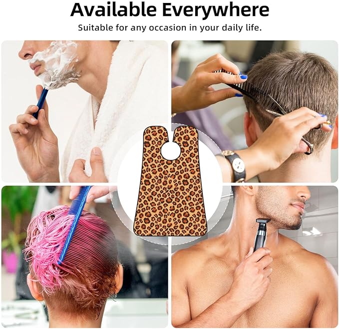 Adjustable Beard Catcher Apron, Animal Cheetah Leopard Print Shave Bib, Non-Stick Waterproof Grooming Bib, Shaving Essential for Men Dad Christmas