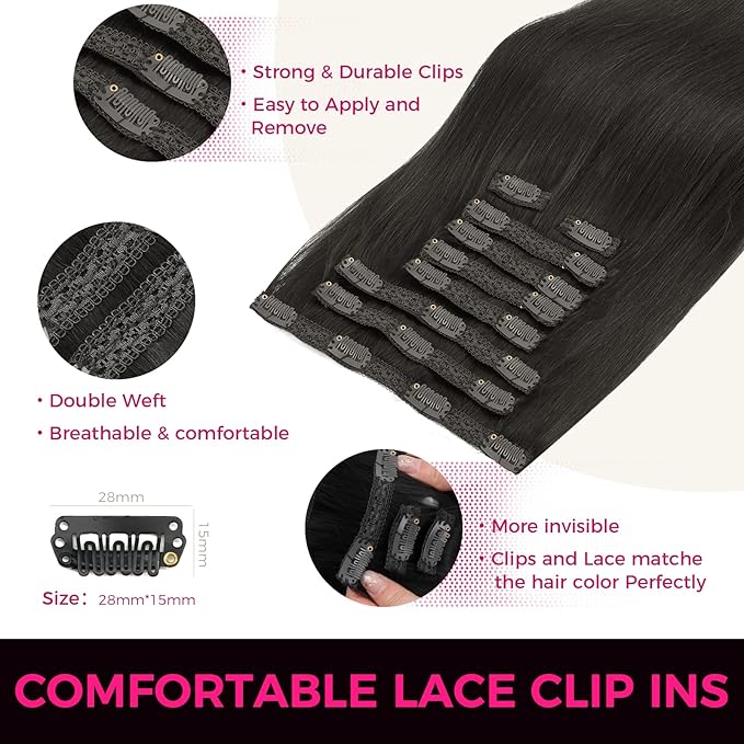 Lashey Clip in Hair Extensions Real Human Hair 9pcs 150g 18 Inch Natual Black Straight Full Pack Remy Hair Clip ins for Women