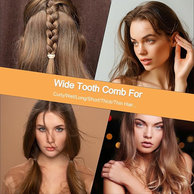 Bamboo Wide Tooth Comb Set, 2 Pcs Natural Handmade Bamboo Wooden Wide Tooth Comb for Women, Anti-Static for Thick Wet Wavy Hair Women Men