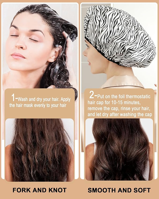 YIZIJIZI 2 Pieces Heat Cap for Deep Conditioning, Conditioning Cap Made of Aluminum Foil for Home and Salon Use, Hair Dyeing（Black white stripes）