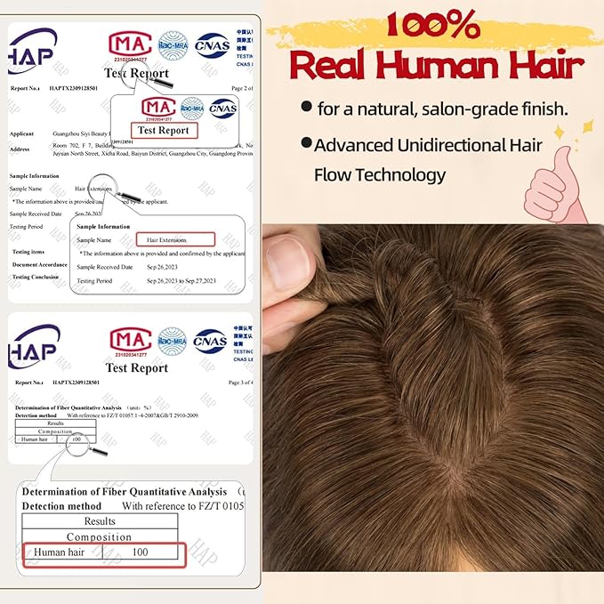 Rich Choices Human Hair Toppers for Women-100% Real Remy Hair Topper with 3D 360°Bang-Upgraded 150% Density 9 * 12CM Lace Base-Clip in Hairs topper for Thinning Hairs-14Inch #4 Medium Brown