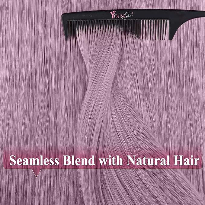 YoungSee Tape in Hair Extensions Real Human Hair Purple 18In Human Hair Tape in Extensions Lavender Invisible Tape on Hair Extension 10pcs Light Purple for Cosplay 25g