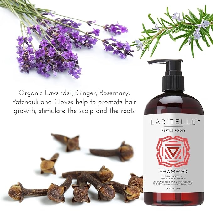 Laritelle Organic Hair Growth Set Shampoo 17 oz + Conditioner 16 oz + Hair Loss Treatment 4 oz Ayurvedic Herbs, Lavender, Ginger, Rosemary NO GMO, Sulfates, Gluten, Alcohol, Parabens, Phthalates