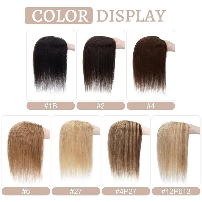 Hair Toppers for Women Real Human Hair No Bangs, 13 * 15 cm Larger Silk Base 150% Density Clip In Topper Hairpieces, Wiglet Top Pieces Add Volume -10 Inch 02 Dark Brown