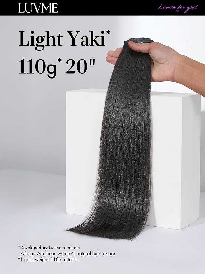 LUVME Yaki Straight Seamless 110g 7Pcs Clip in Hair Extensions Full Max with 16inch Remy Human Hair Extensions, Natural Black 100% Real Soft Hair