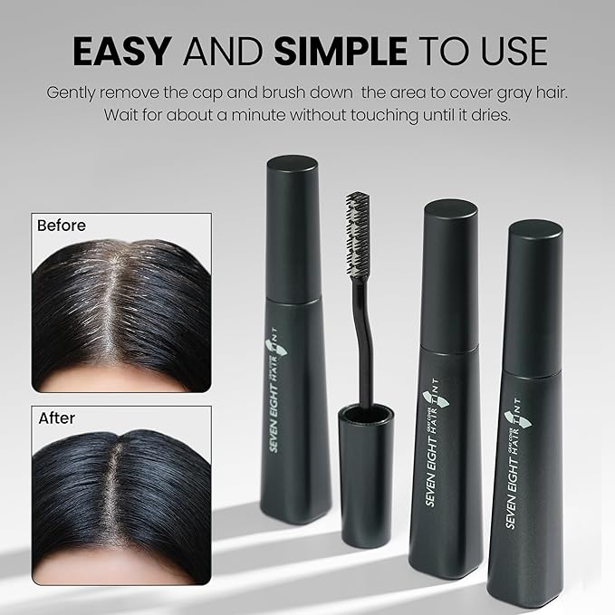 SEVEN EIGHT Gray Cover Root Touch Up Mascara Quick Cover Root Tint, Water-Resistant Concealer, Temporary Cover Up Brush for Hair Mustache & Beard (DARK BROWN)