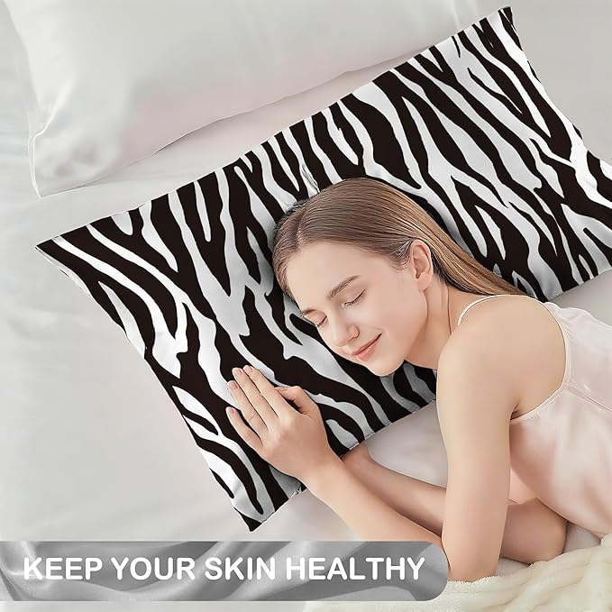 Satin Pillowcase 1 Pack-Zebra Black and White Silky Pillow Cover for Hair and Skin,Standard Size 20x26 Inch Soft Cooling Printed Pillow Cases with Hidden Zipper,Gifts for Women Men