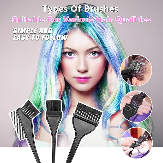 32 Pcs Hair Dye Coloring Kit,Hair Dye Tools for DIY Salon.Hair Dye Brush and Bowl Set/Highlighting Frosting Cap with Plastic Hooks/Dye Brush/Ear Cover/Gloves/Comb/Hairpin/Hair Coloring Cape(Black)