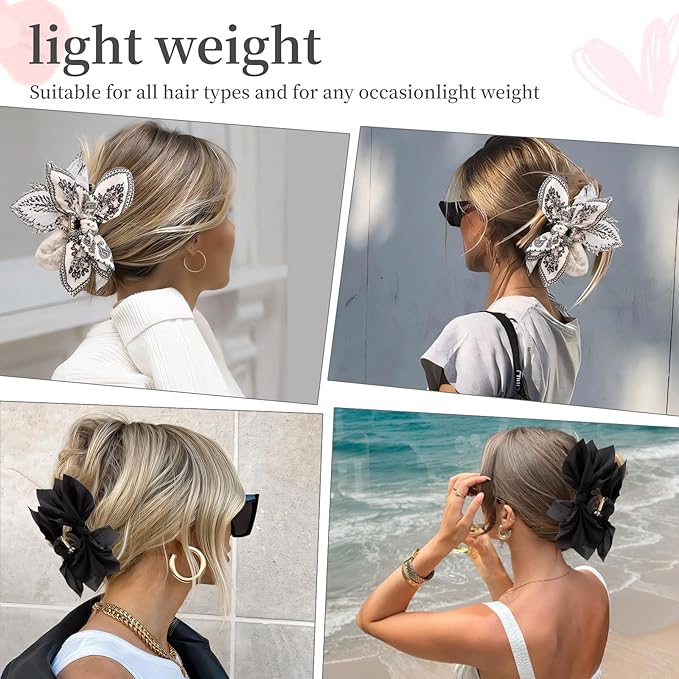 Bow Claw Clips Bow Hair Clips Black White 2PCS Big Hair Bows for Women Butterfly Styling Large Hair Clips for Thick Hair for Girls Hair Accessories for Teen