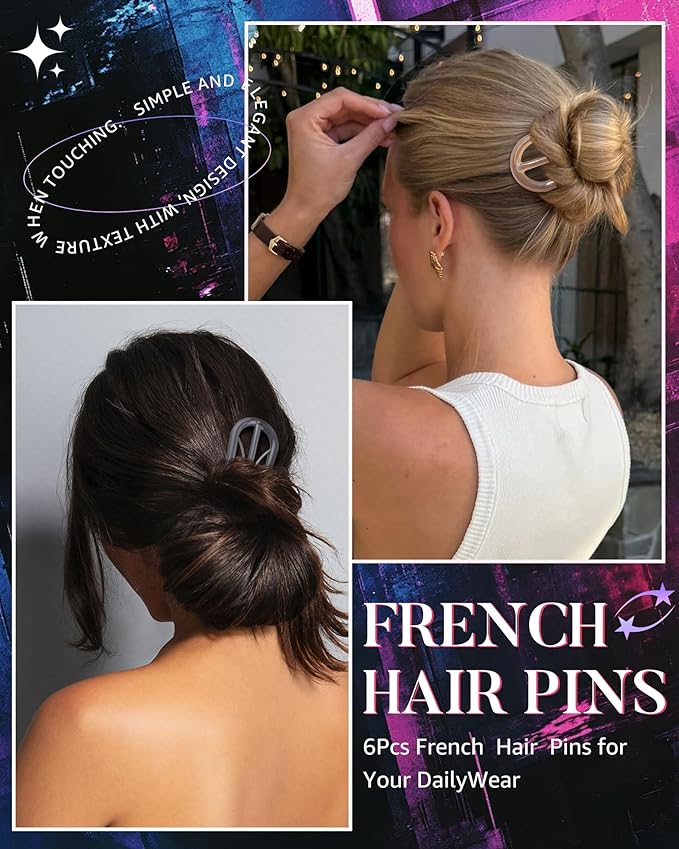 French Hair Pin for Women - U-Shaped Hair Fork for Updos, Chignons & French Twists, Durable Acrylic, Secure & Elegant Styling for All Hair Types (Coffee)