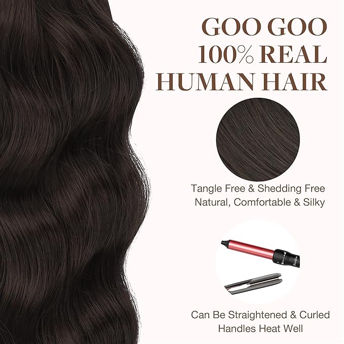 GOO GOO Tape in Hair Extensions Human Hair, 2A Light Brown, 18inch 25g 10pcs, Skin Weft Seamless Invisible, Silky Straight with Thick Ends, Remy Human Hair