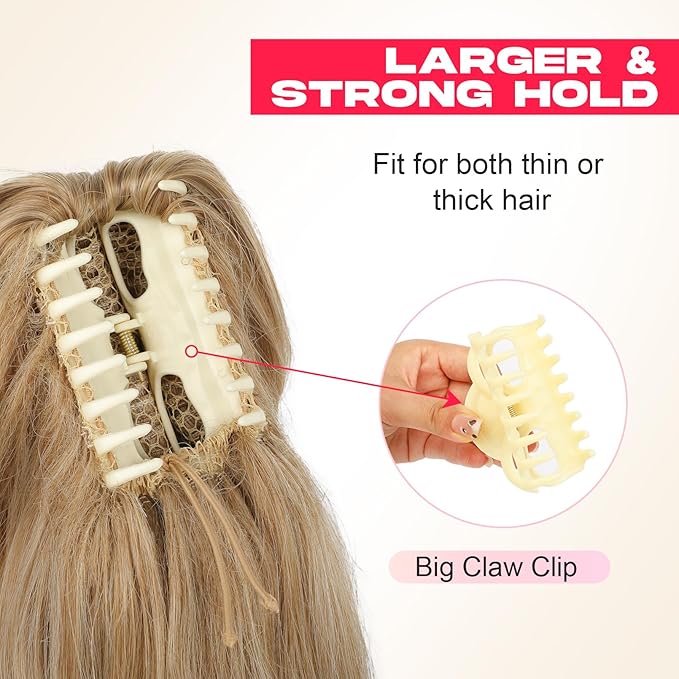 Ponytail Extension - 14" Claw Clip in Ponytail Hair Extensions Natural Soft Synthetic Layered Wavy Pony Tail Hair Pieces for Women - Ash Brown with White Ends