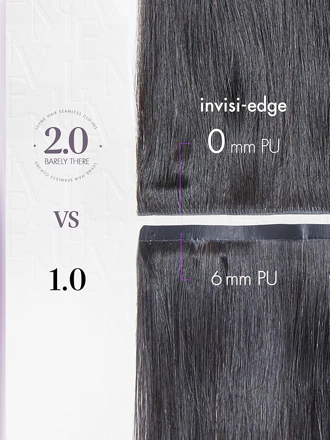 LUVME Invisible Clip in Hair Extensions, Silky Straight 24 Inch 2 Pack 220g 12pcs Human Hair Invisible Clip ins Hair Extensions Natural Black Hair for Women