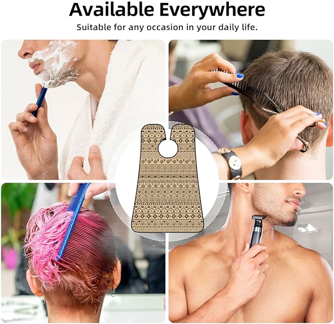 Beard Hair Catcher Bib, Waterproof Non-Stick Grooming Apron for Shaving Trimming, Perfect for Men Dad, Black Mud Beige and Brown Traditional Ethnic African Mudcloth White Abstract Boho Shave Bib