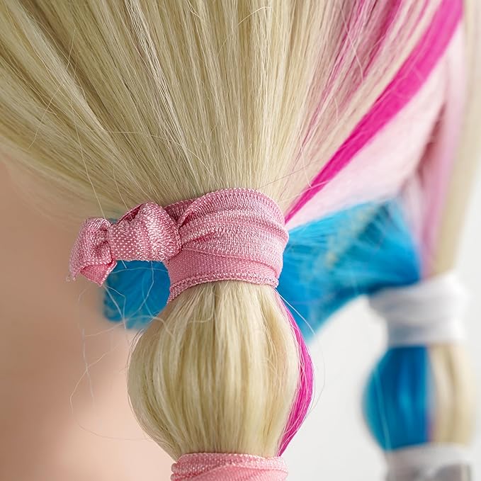 MEEDEE Rainbow Elastic Hair Ties, 100 Pack No-Crease Soft Ribbon Hair Accessories for Women, Knotted Ouchless Ponytail Holders, Yoga & Workout Styling, Versatile as Elastic Bracelets
