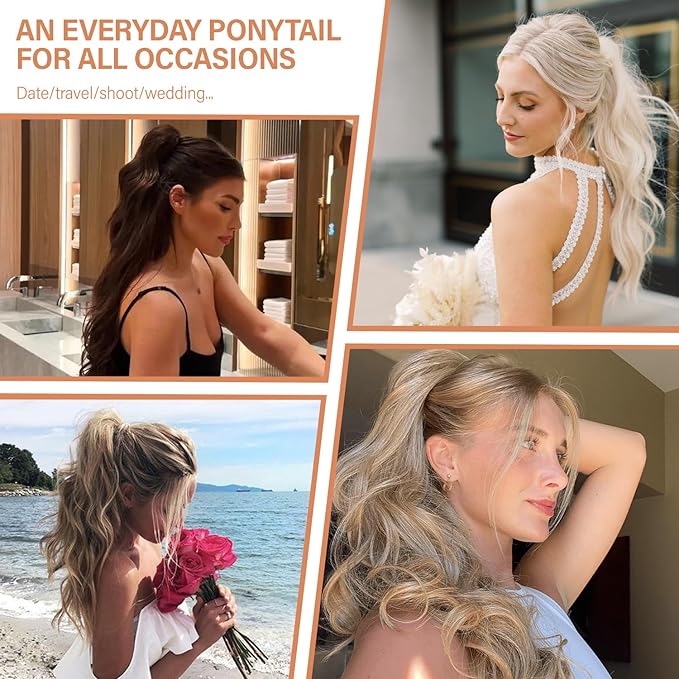 24 Inch Ponytail Extension, Layered Ponytail Extensions for Women, Soft Wavy Claw Clip in Ponytail Extension, Natural Synthetic Hair Pieces for Women (Color: Platinum Blonde)