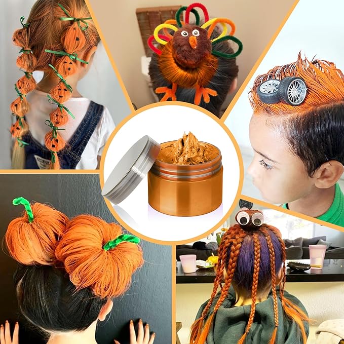 Orange Temporary Hair Color Wax Kit for teenagers,Washable Crazy Hair Day Accessories, Gifts for Kids,Instant Hair Dye Color Wax for Party, Cosplay, Halloween, Christmas,Crazy Hair Style