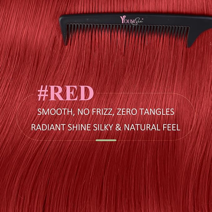 YoungSee Tape in Hair Extensions Red Tape in Extensions Human Hair 18Inch Tapes in Real Hair Red Long for Women 10Pcs 25G
