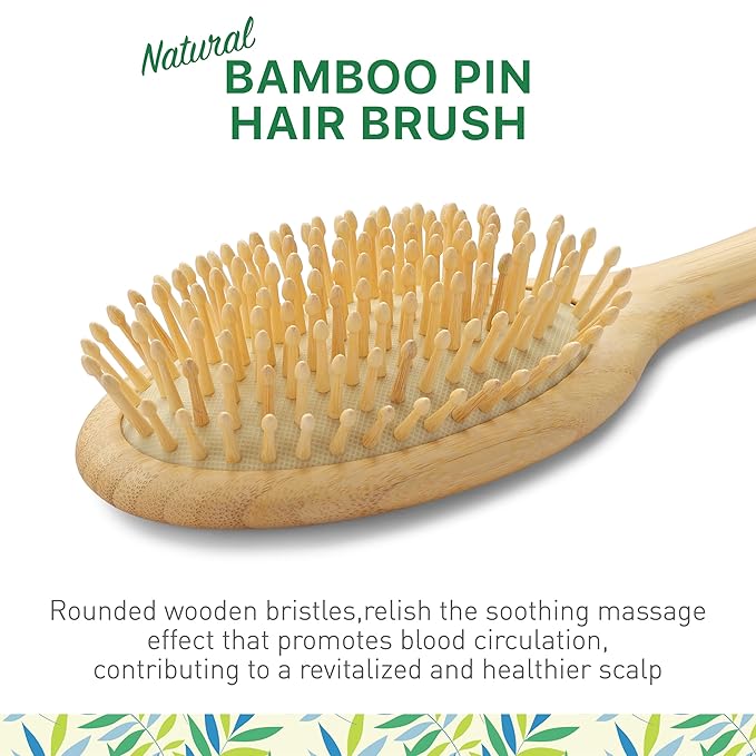 Bamboo Bristle Hair Brush for Women, Men, Kids; Dry and Wet Detangling Hair Brush Gently Enhances Shine, Smooths Frizz and Prevents Breakage in Fine and Straight, Thick and Curly Hair (oval)