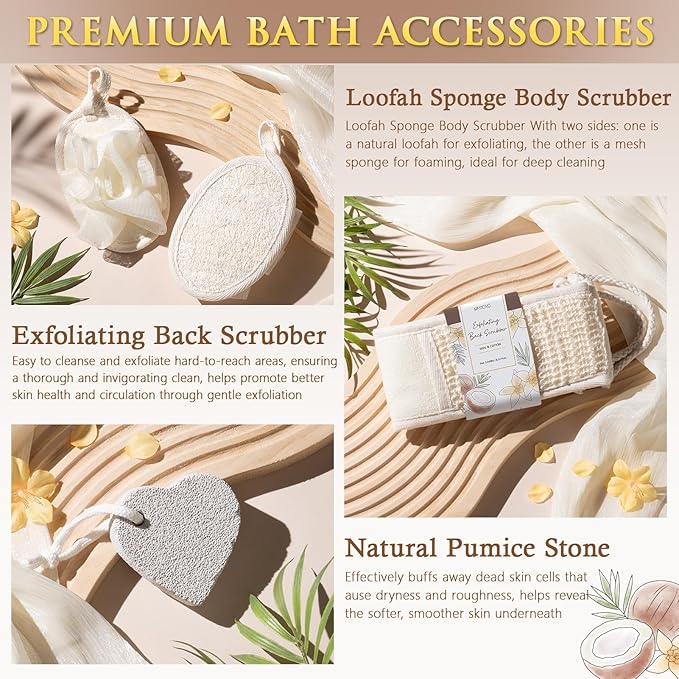 Christmas Birthday Gifts for Women, Vanilla Coconut Relaxing Spa Gift Baskets for Women Self Care Package Bath Gift Set, Home Bath and Body Kit Pampering Gifts for Womens Mom Her Friends Sister Wife