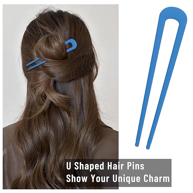 6Pcs Metal French Hair Pins for Women U Shape Sticks 3.9 Inch Vintage Fork for Hairstyle Accessories(Blue/Green/Grey）