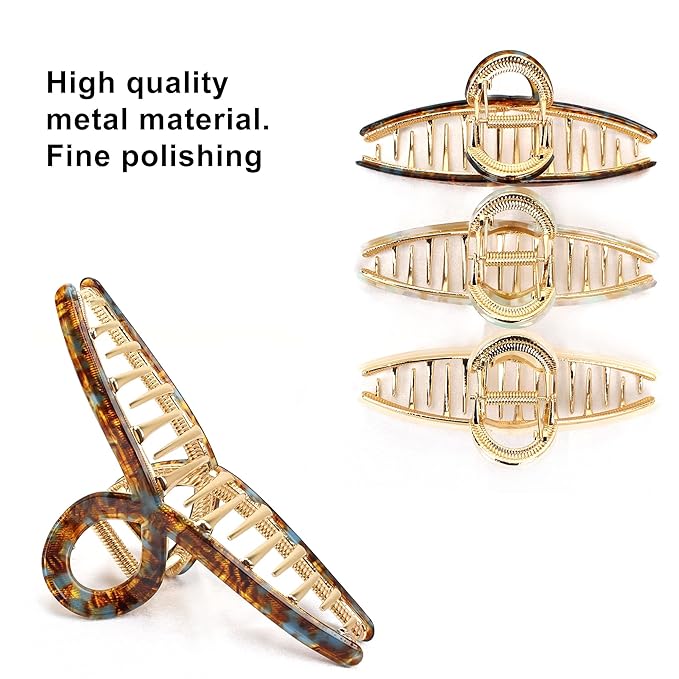 3Pack Large Metal Acetate Hair Claw Clips for Thick Thin Hair, Fashion Big Hair Clamp Hair Styling Accessories as Gift for Wife Girlfriend (Ivory White,Green White,Amber)