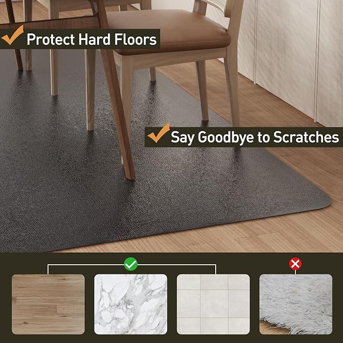 Area Floor Mat for Home, 5'×7' Large Black No Slip Waterproof Vinyl Area Rug for Dining Room, Spill Resistant Hard Floor Protector Cover for Mud Room, Easy Clean Splat Mat for Under High Chair