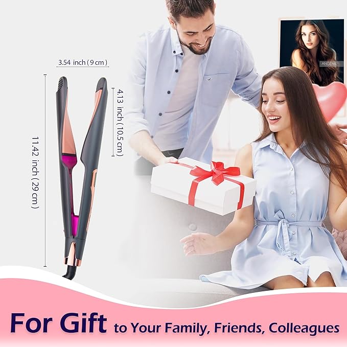 ANGENIL Pro Twist Ceramic Flat Iron 1 Inch, Dual Voltage Hair Straightener and Curler 2 in 1, Multi-Stylers Round Flat Iron Hair Curling Iron, Fast Heating LCD Display, 11 Adjustable Temp (250℉-450 ℉)