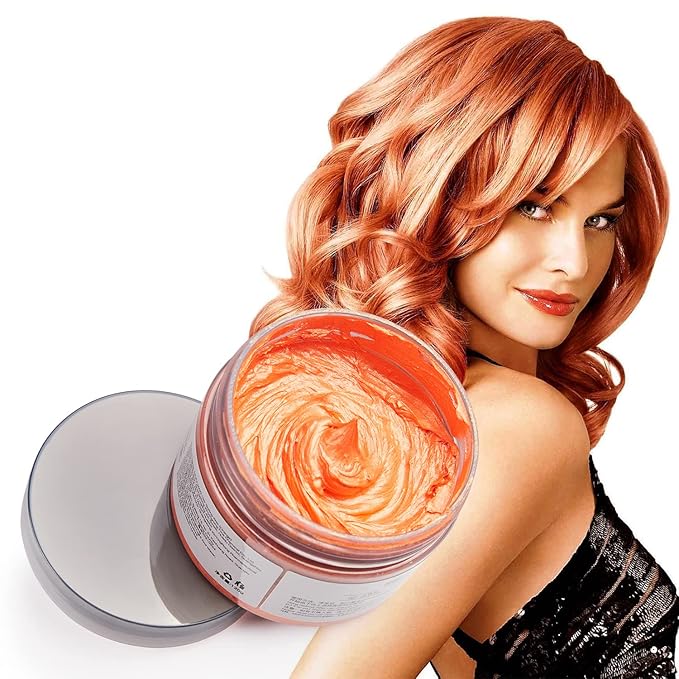 Orange Hair Color Wax, Instant Hairstyle Cream 4.23 oz, Temporary Natural Hair Wax for Party, Cosplay, Halloween, Daily use, Date, Clubbing (Orange)