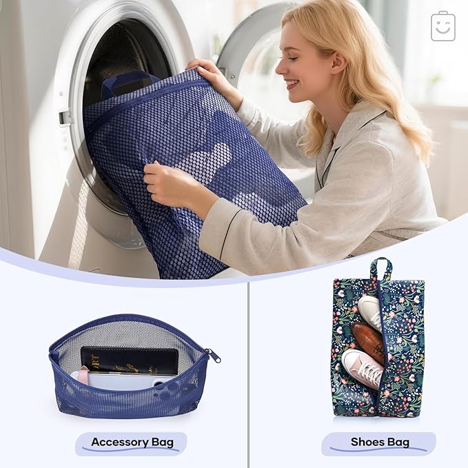Veken 9/11 Set Compression Packing Cubes for Travel Essentials,Compressible Expandable Large Luggage Suitcase Organizer Bags for Clothing,Durable Space Saver Storage Bags(Dark Blue Floral)