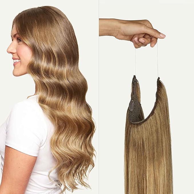 Luxy 100% Remy Human Hair – Halo Clip-In Hair Extensions –Natural Looking Volume & Length - One-Piece - Easy 5-Min Application 150 grams 12" Bronde Balayage Halo