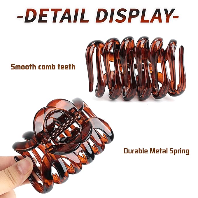 Octopus Hair Claw Clips for Thick Hair 3.6" Large Octopus Claw Clips for Women's Long Hair (2 Pcs, Brown&Dark Red)