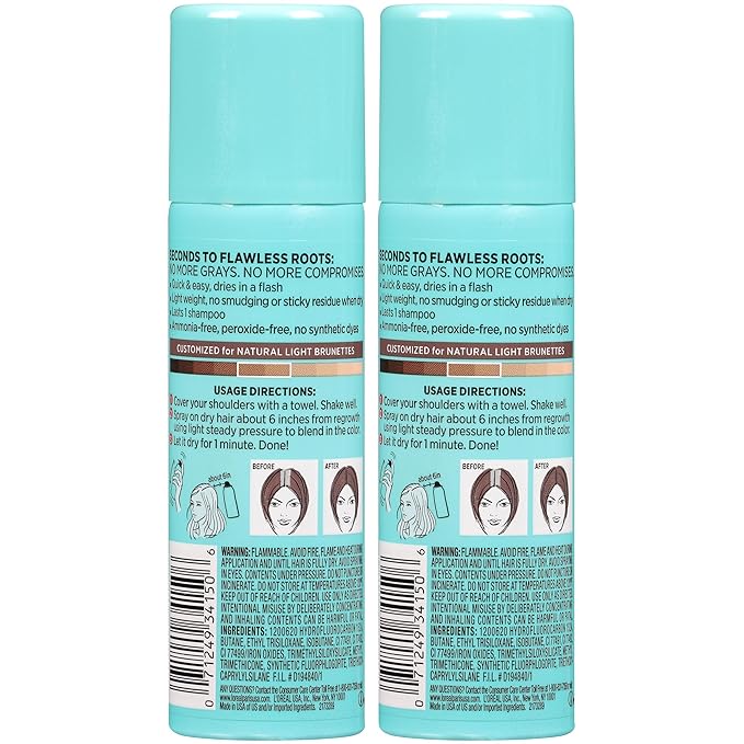 L'Oreal Paris Hair Color Root Cover Up Temporary Gray Concealer Spray Light Brown (Pack of 2) (Packaging May Vary)
