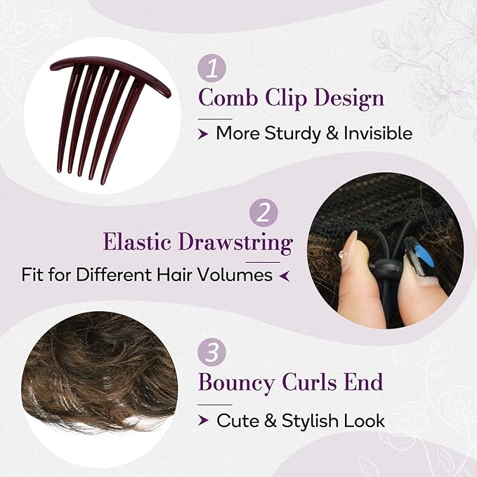 BARSDAR Drawstring Comb Clip Ponytail Extension - 10 Inch Short Clip in Hairpieces for Women - Synthetic Highlight Ponytail Extension Fake Pony Tails - Dark Brown with Highlights